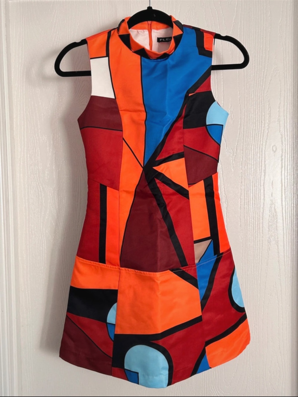 STYLEWE Geometric Colorblock Mini Dress in Orange, Red, Blue, Black